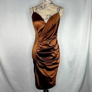 Fashion Nova Chocolate Satin RSVP Ruched Evening Formal Dress US Women's Size M